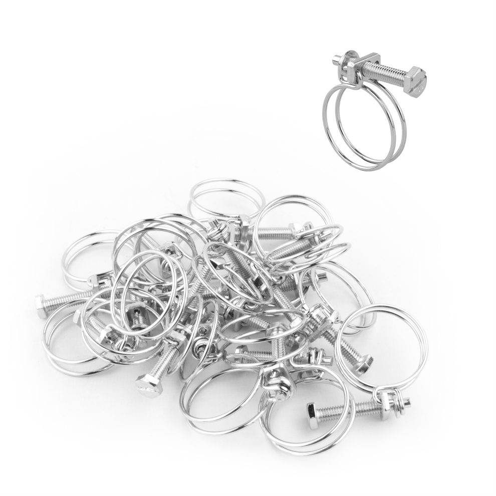 (Pack of 20) KCT 24-28mm Double Wire Adjustable Hose Clips Pipe Screw Clamps