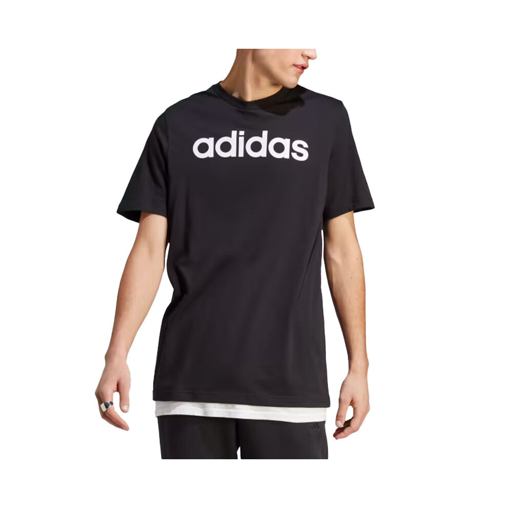 (Black, M) Adidas Essentials Mens T Shirts Embroidered Logo