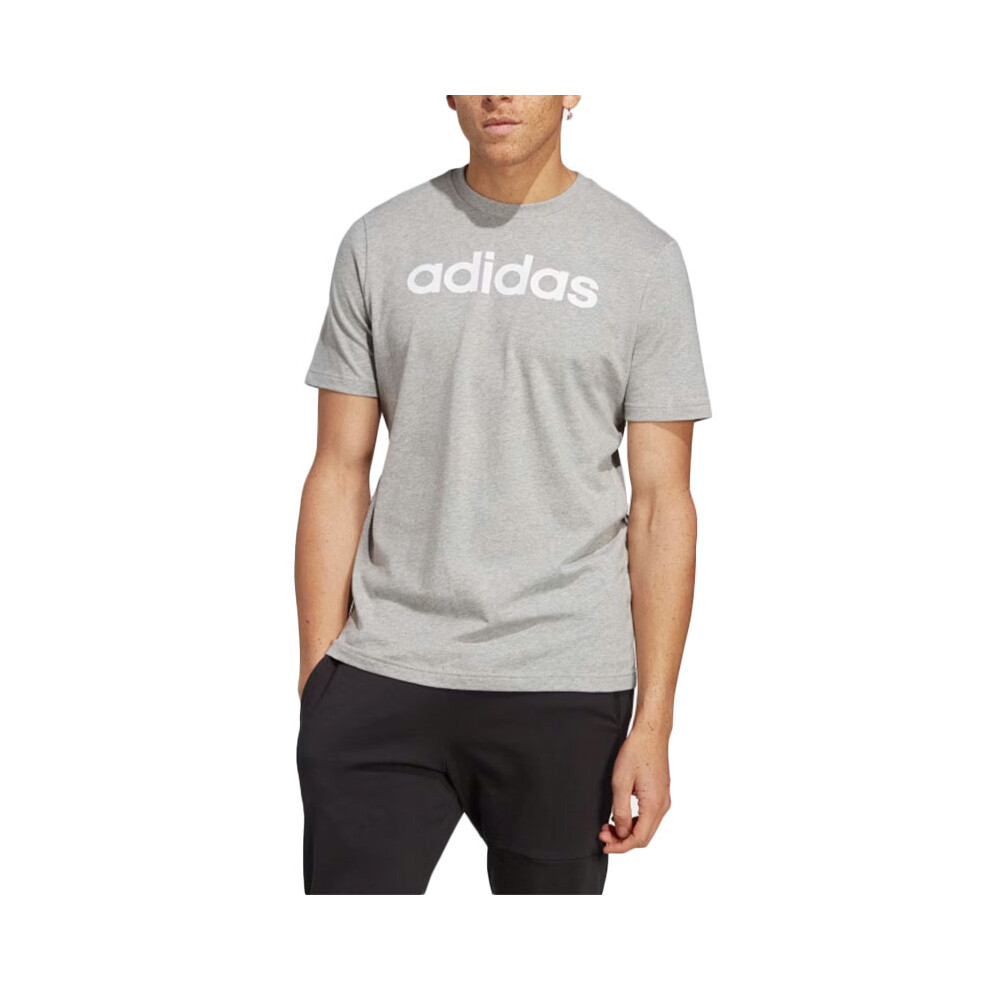 (Grey, XL) Adidas Essentials Mens T Shirts Embroidered Logo