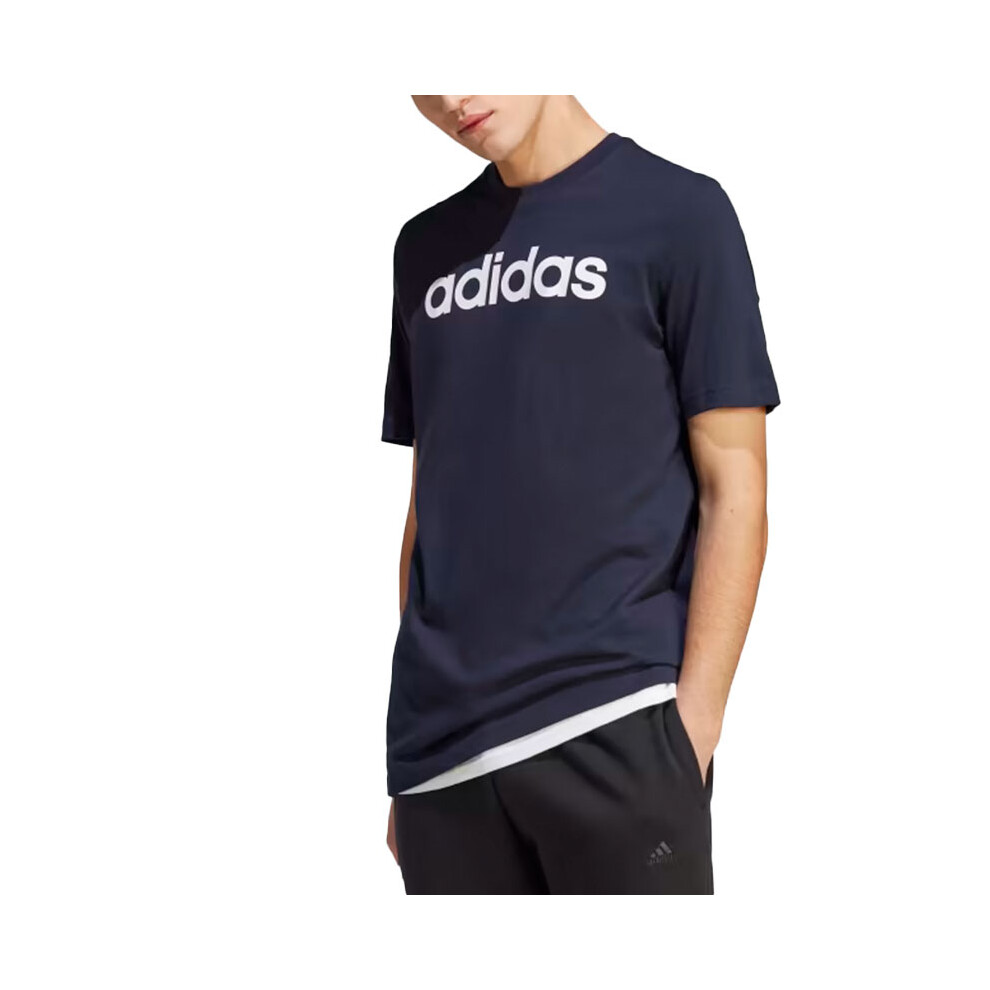 Adidas (Navy, L) Essentials Mens T Shirts Embroidered Logo Blue