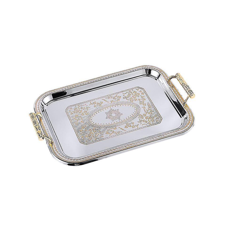 Nordic Stainless Steel Serving Tray With Handles Coffee Bar Food Holder Plate