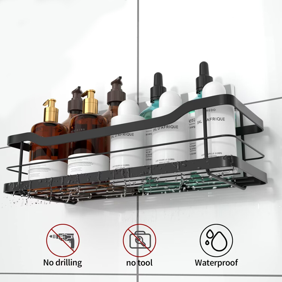 Self Adhesive Shower Shelf Rack Storage Organiser Stainless Steel Black