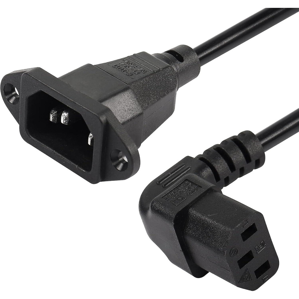 Panel Mount C14 To 90 Degree C13 Pdu Power Supply Extension Cable, Iec 320 C14 Male To Angled C13 Female 3 Pin Power Cable For Monitors, Computers, Et