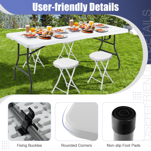 Costway Folding 180 CM Dining Table for Picnic Wedding Camping W/ Handle 1
