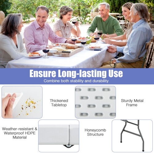 Costway Folding 180 CM Dining Table for Picnic Wedding Camping W/ Handle 2