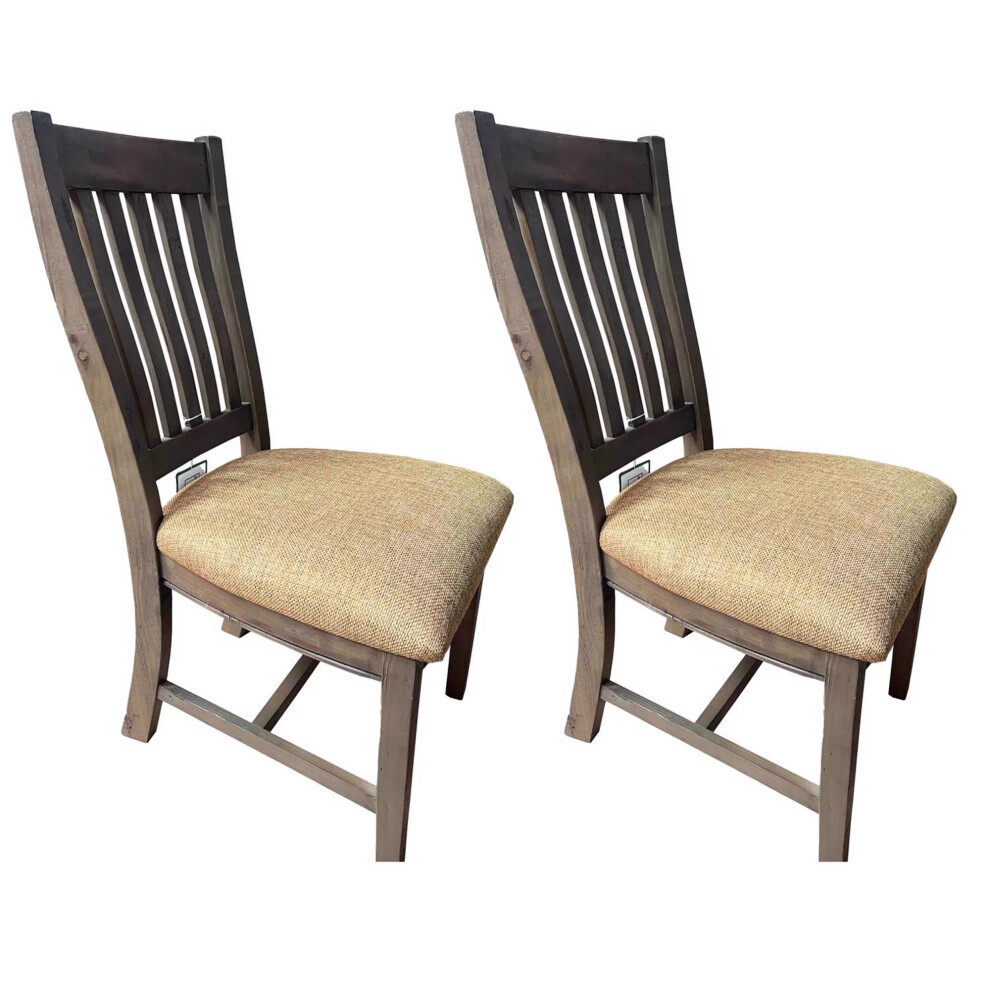 Pine Kitchen Dining Chairs Padded Fabric Seat Assembled Slat Back Brown