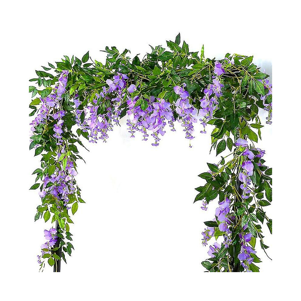 2Pcs 7Ft/Pcs Artificial Vine, Flower Garland Vine Rattan Hanging Flowers For Outd Tw Wisteria