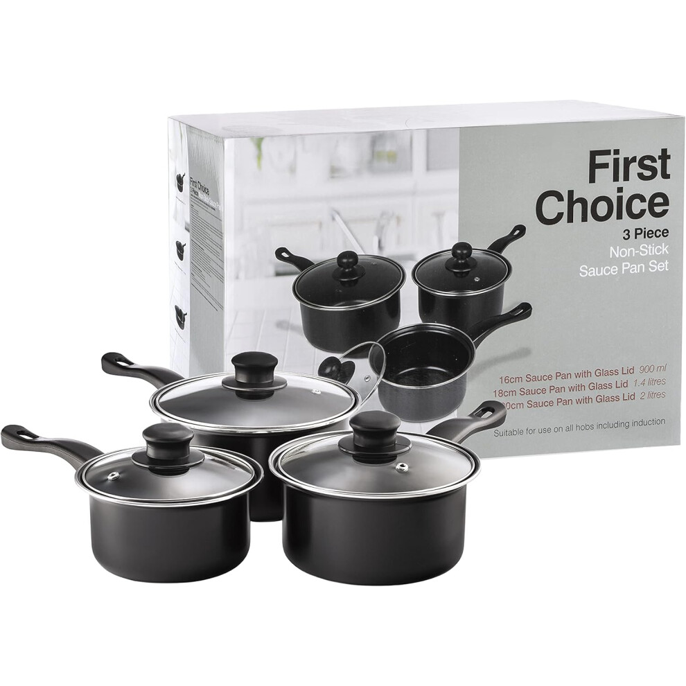 3Pcs Non Stick Kitchen All Hobs Cooking Fry Sauce Pan with Lid - P120