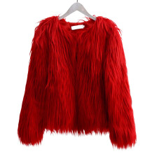 (Red, M) Women's Long Sleeve Faux Fur Coat Imitation Fur Clothing Winter Outwear Coat For Cocktail Party Jacket