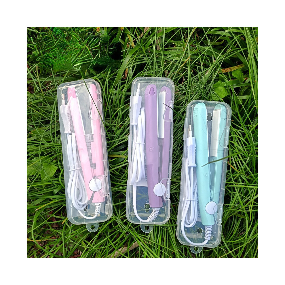 (Pink) Mini Hair Iron Curling Hair Straightening Brush