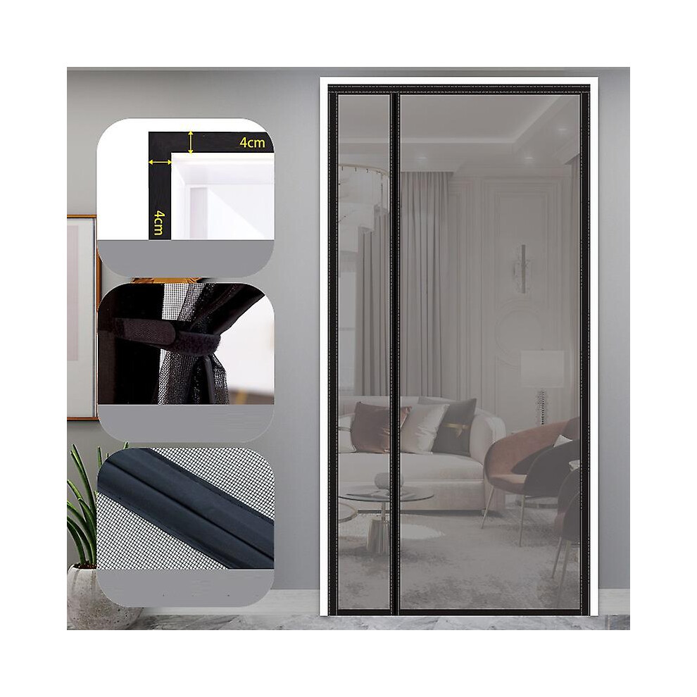 Side Opening Magnetic Screen Door, Reinforced Polyester Top Middle Anti-tearing Mosquito Net Curtain