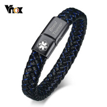 (Blood Thinner7, 20.5cm) Medical Men's Id Bracelet Braided Leather Bangle With Clasp Diabetes Copd Alzheimer Personalized Jewelry