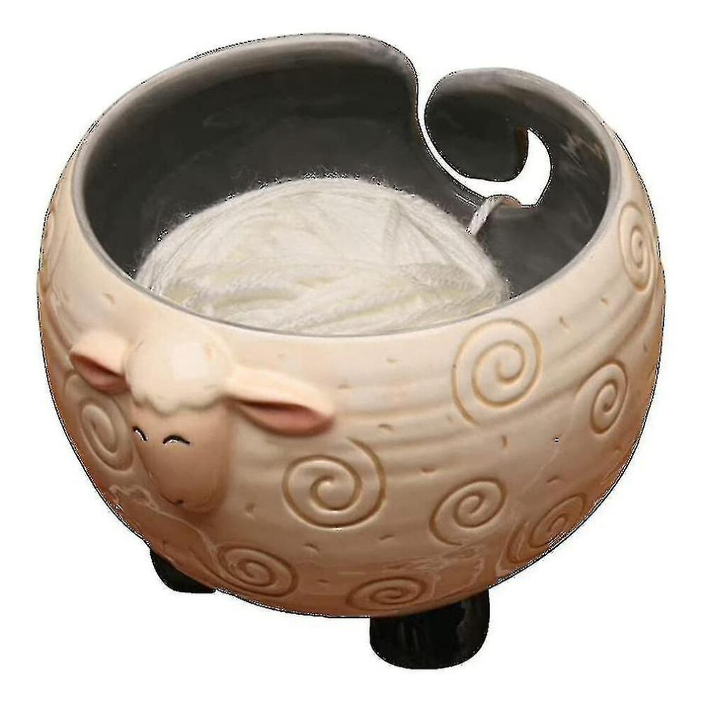 Sleepy Sheep Ceramic Yarn Bowl Knitting Bowl - Holds Ball Of Yarn For Free Needlecrafts, 6inch W X H