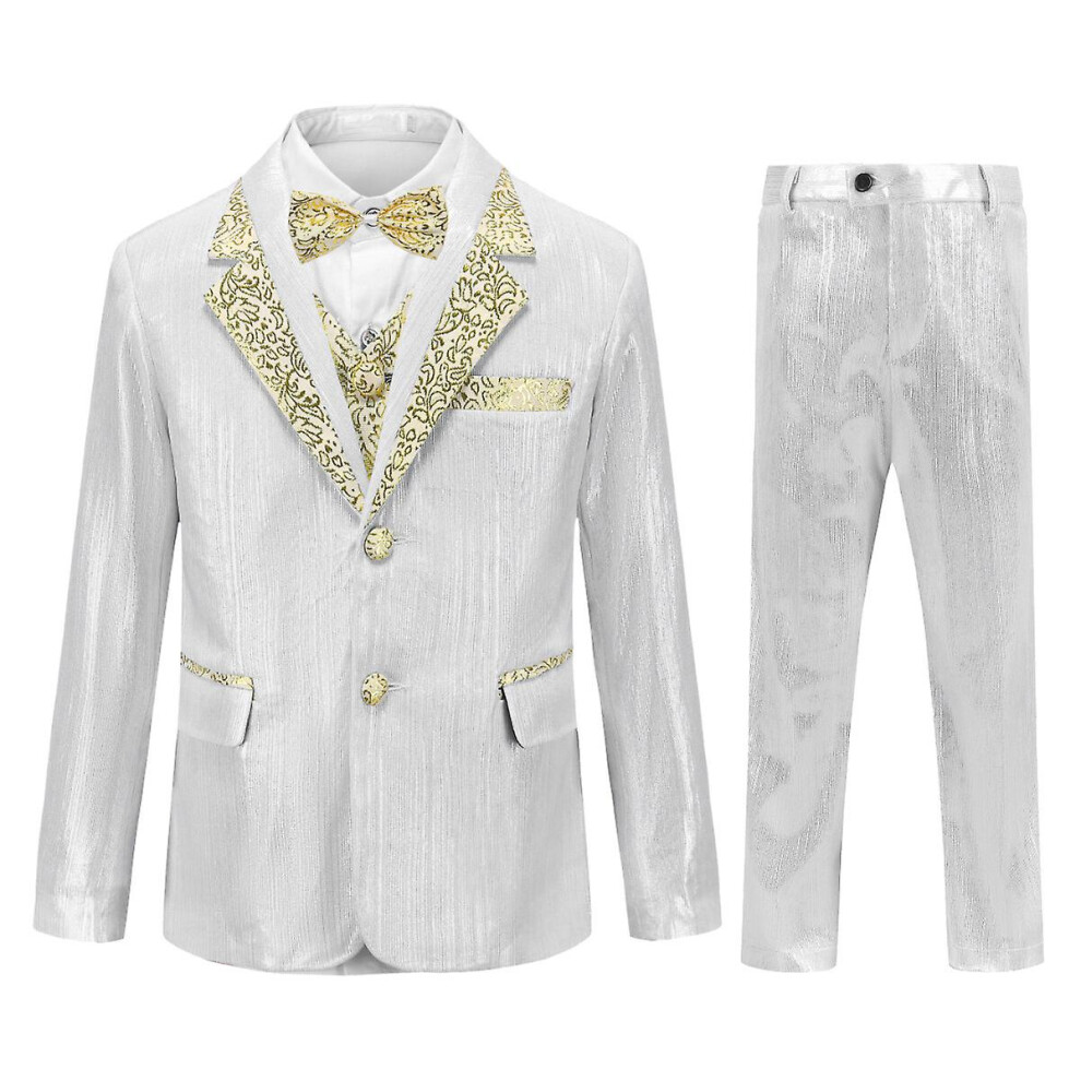 Sliktaa Boys 4Pce Tuxedo Suit Metallic Brushed Blazer and Paisley Vest and Pants