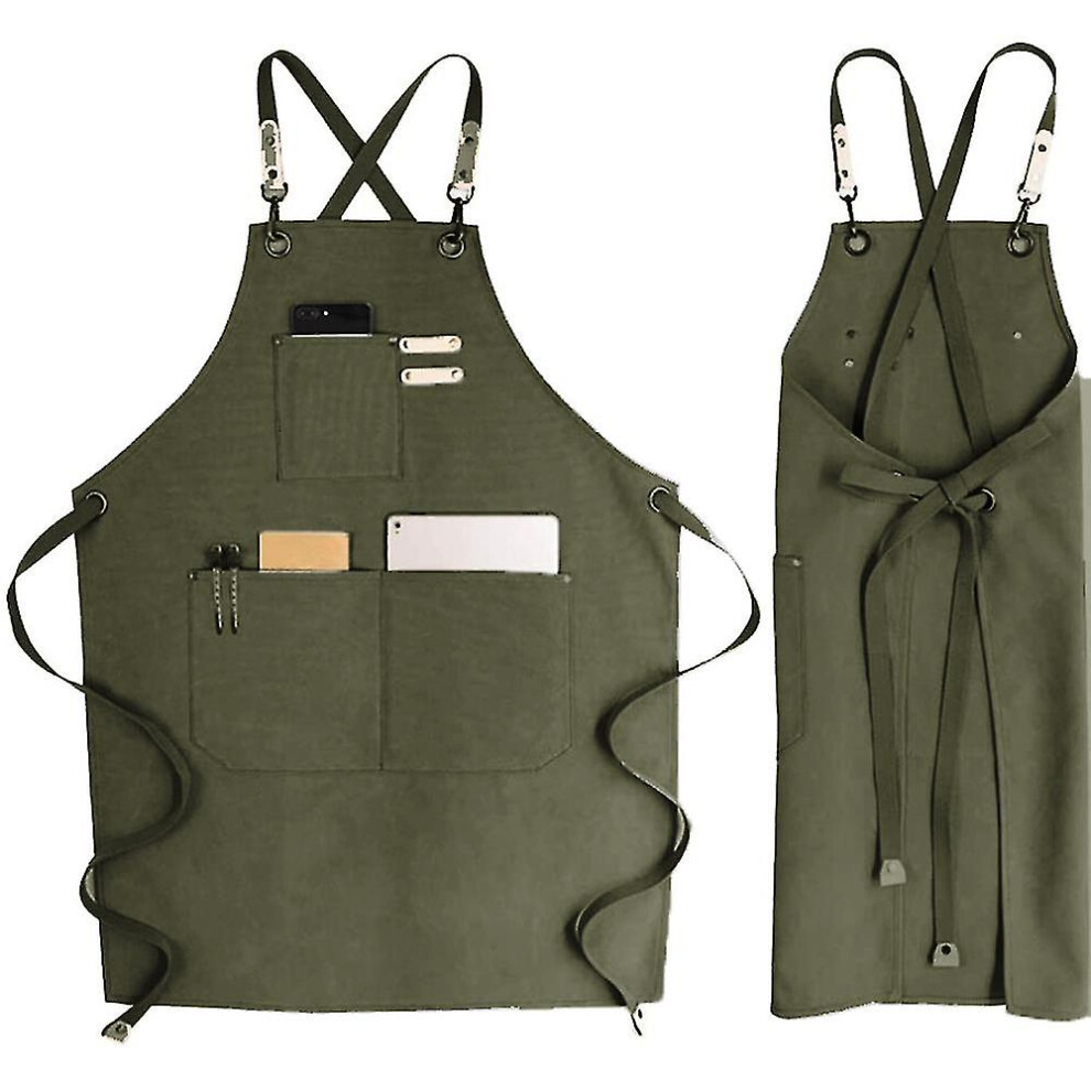 Chef Apron, Waterdrop Resistant Cotton Canvas Cross Back Adjustable Apron,denim Bib Apron, Adjustable Jean Aprons With Pocket