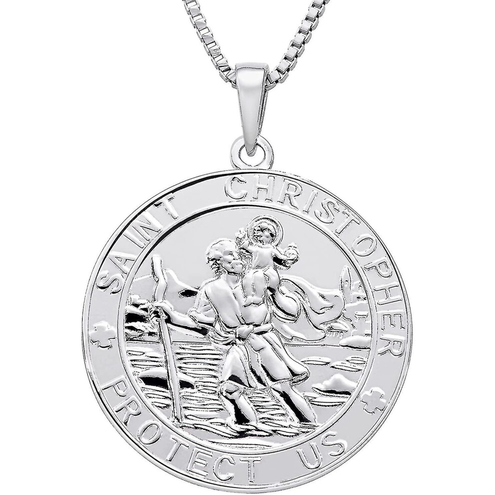 St. Christopher Jewelry 925 Sterling Silver, Antiqued Religious Protector Talisman Pendant For Men Women Tvo