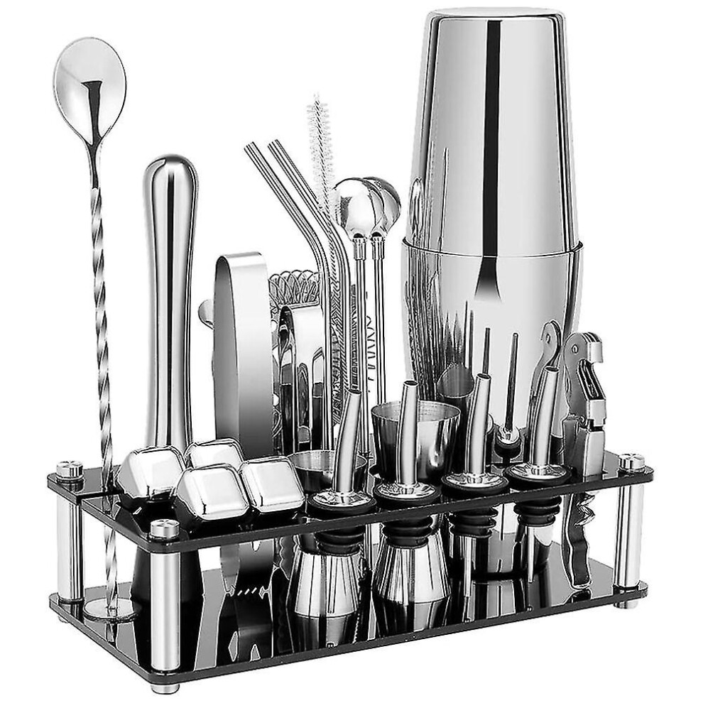 Cocktail Shaker Set, Boston Stainless Steel Bartender Kit With Acrylic Stand