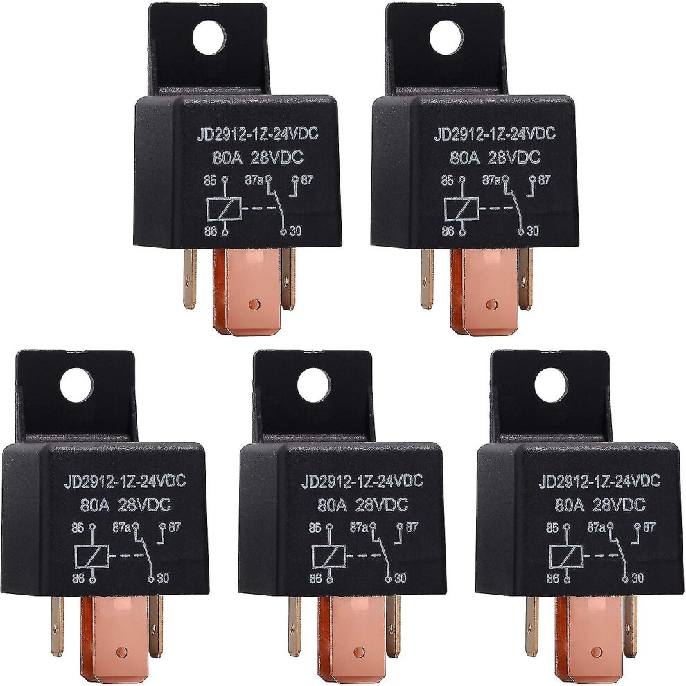 Car Relay 24v 80 Amp 5 Pin - Automotive Relay For Trucks, Boats, Vans, And More (5 Pack)