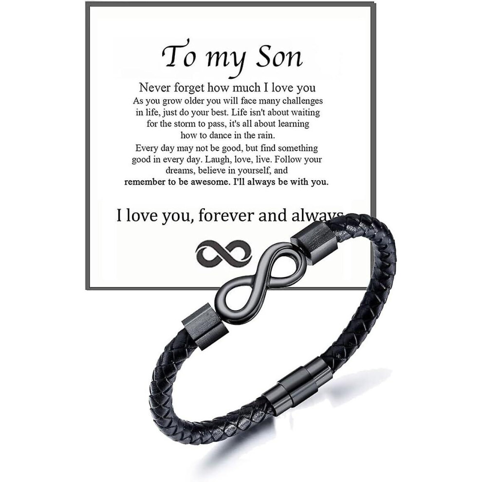 To My Man Bracelet For Men, Infinity Leather Braided Husband Birthday Inspirational Gifts From Wife I Love You Forever And Always Handmade Wristband C