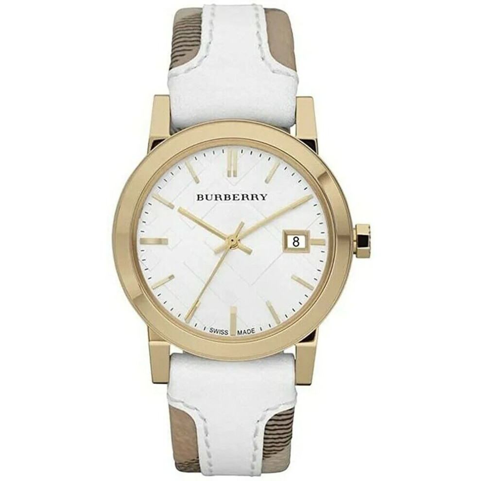 Burberry BU9110 Leather White Large Check Women's Watch