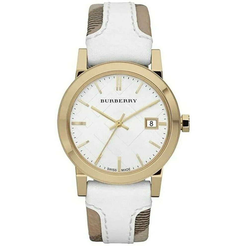 Burberry Bu9110 Leather Large Check Women's Watch White