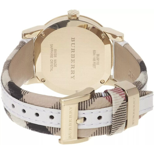 Burberry Burberry BU9110 Δερμάτινο λευκό μεγάλο καρό γυναικείο ρολόι 2