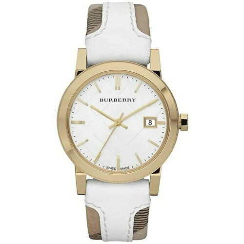 Burberry Burberry BU9110 Δερμάτινο λευκό μεγάλο καρό γυναικείο ρολόι 1