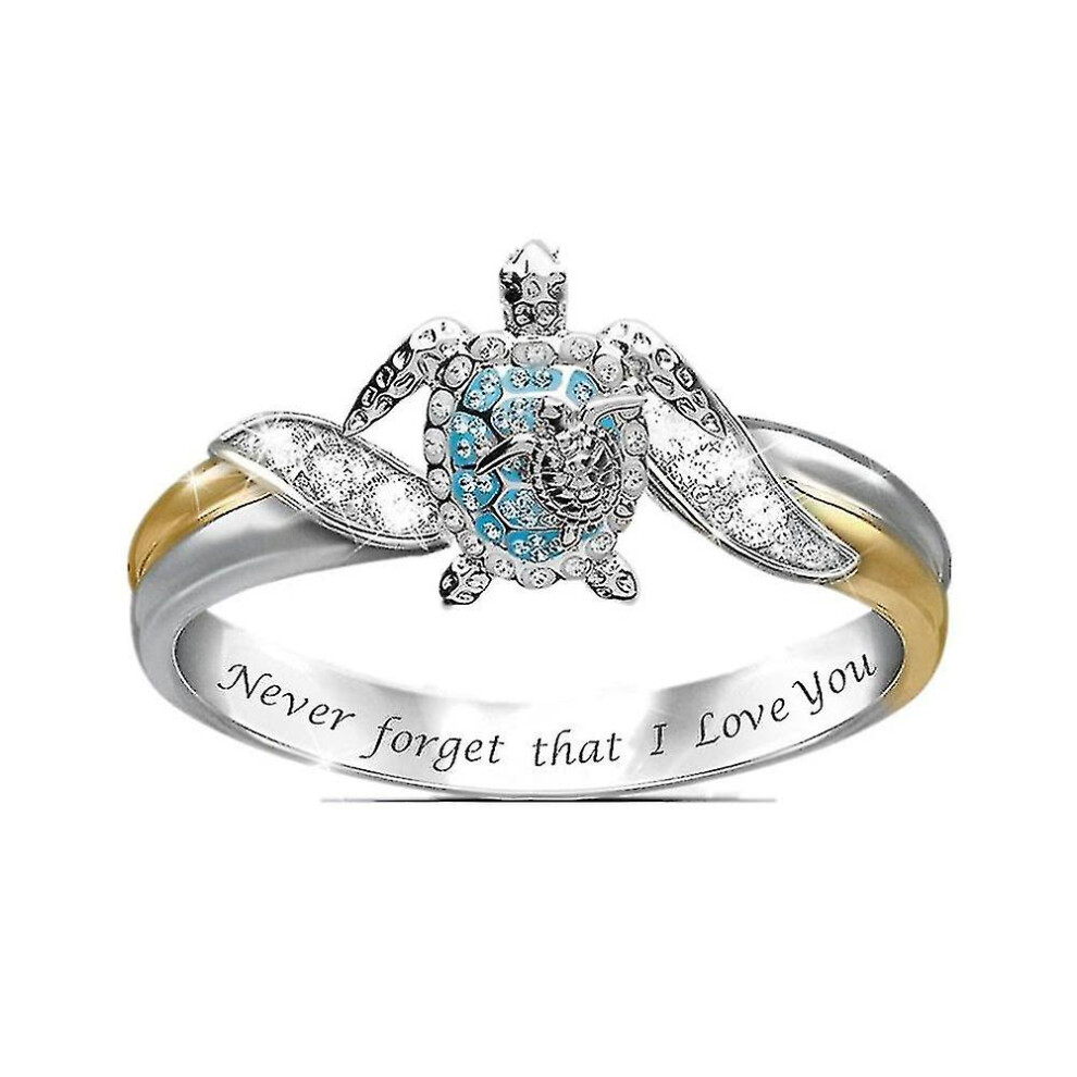Turtle Ring Mom Loves You Forever Turtle Ring Sea Turtle Crystal Studded Jewelry