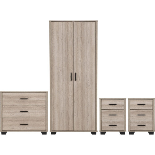 Seconique Oliver 2 Door Wardrobe Bedroom Set 4 Items Light Oak Effect