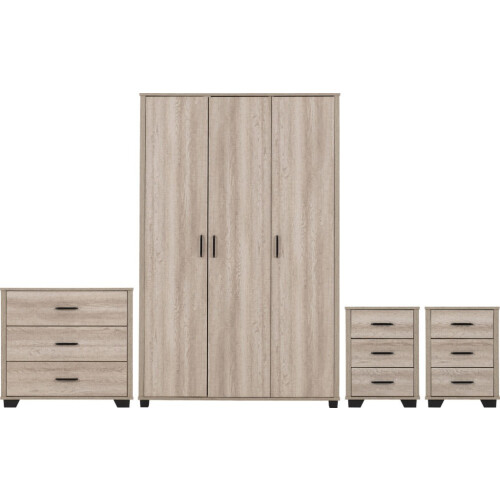 Seconique Oliver 3 Door Wardrobe Bedroom Set Light Oak Effect 4 Items