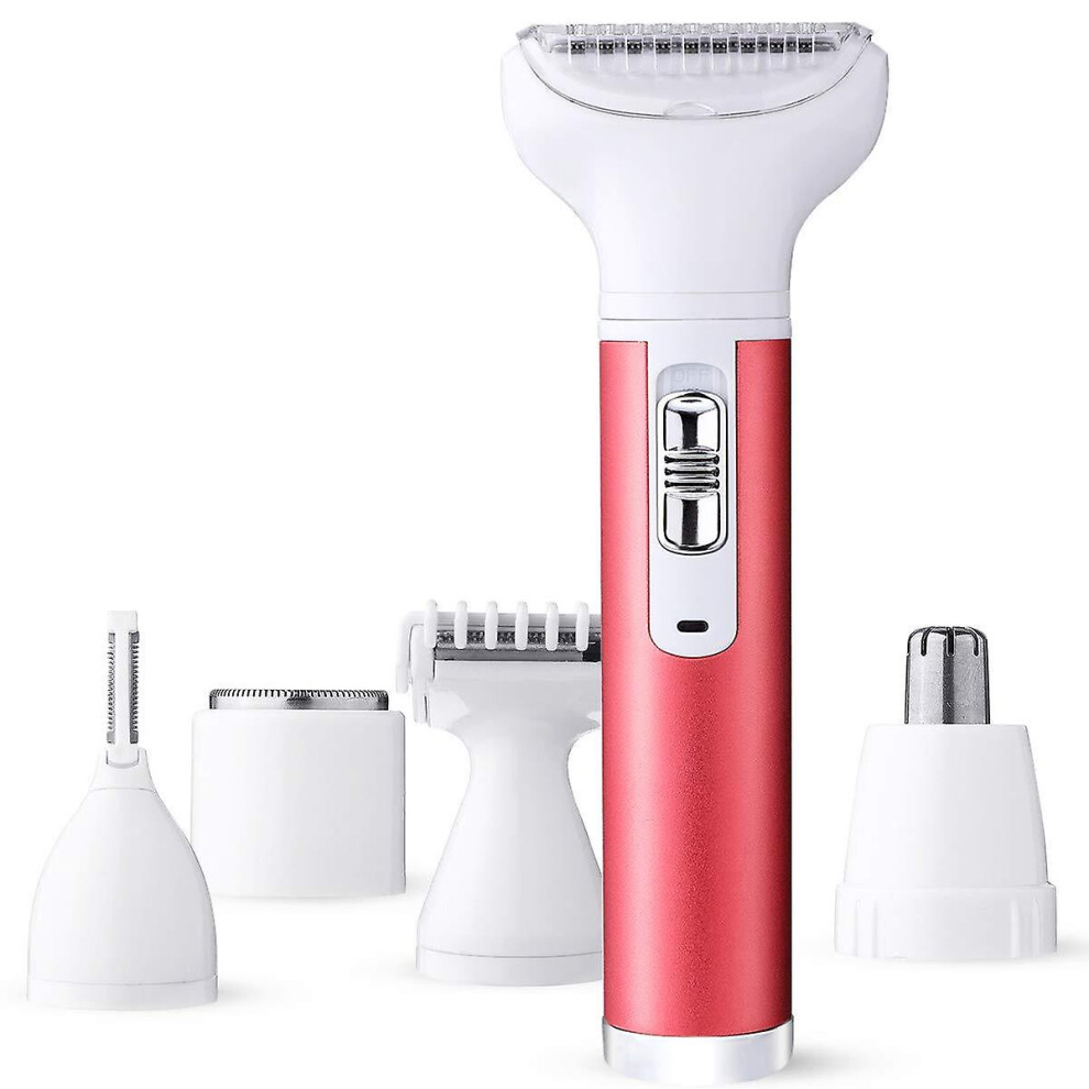 Women Bikini Trimmer, 5 In 1 Woman Electric Shaver, Rechargeable Epilator Lady Hair Painless Shaver For Bikini Area /nose/ Armpit/eyebrow/facial