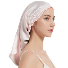 100% Mulberry Silk Night Cap For Long Hair,long Silk Bonnet Sleep Cap (pink)