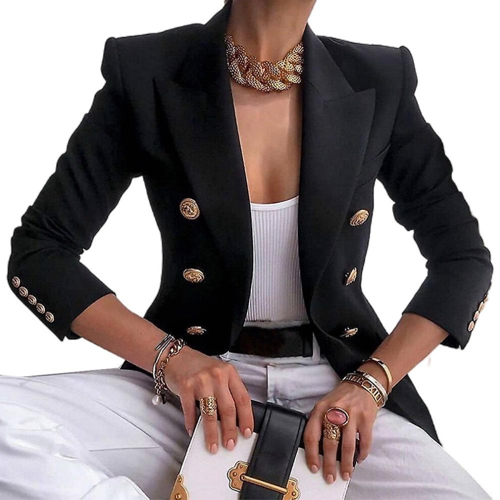 Women Double-breasted Suit Blazer Long Sleeve Lapel Coat Fashion Casual Formal Slim Fit Jacket Outerwear