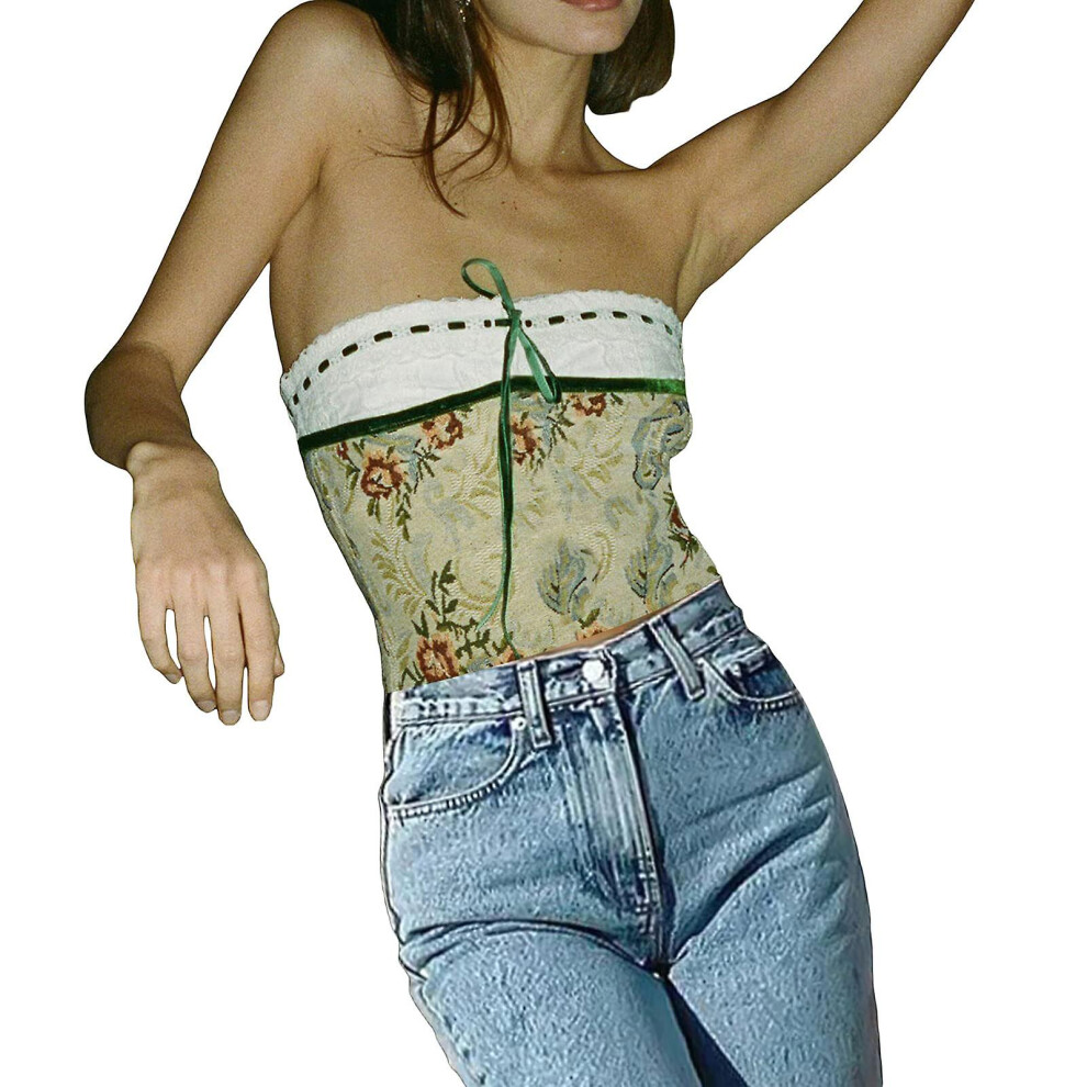 Women Floral Lace Strapless Crop Top Sexy Camisole Boho Bandeau Streetwear