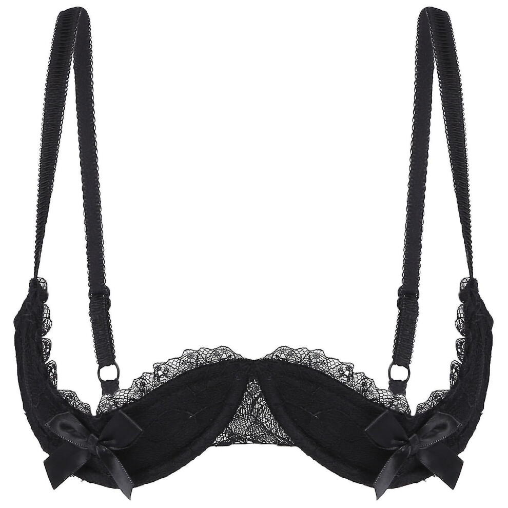 Womens 1/4 Cups Underwire Bra Halter Neck O Ring Sheer Lace Push Up Brassiere Lingerie Breast Open Bras Underwear Xinmu