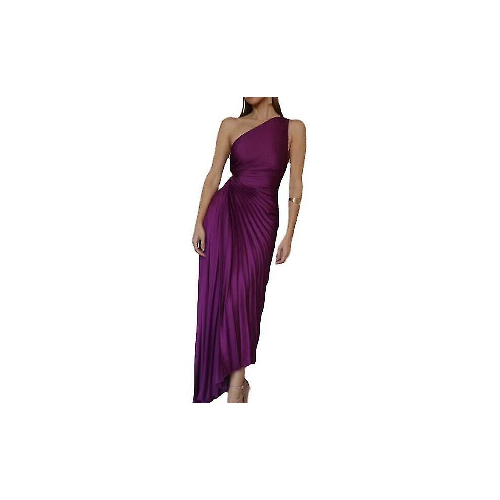 Women's Purple Pleated Dress Eeveless Irregular Evening Dress