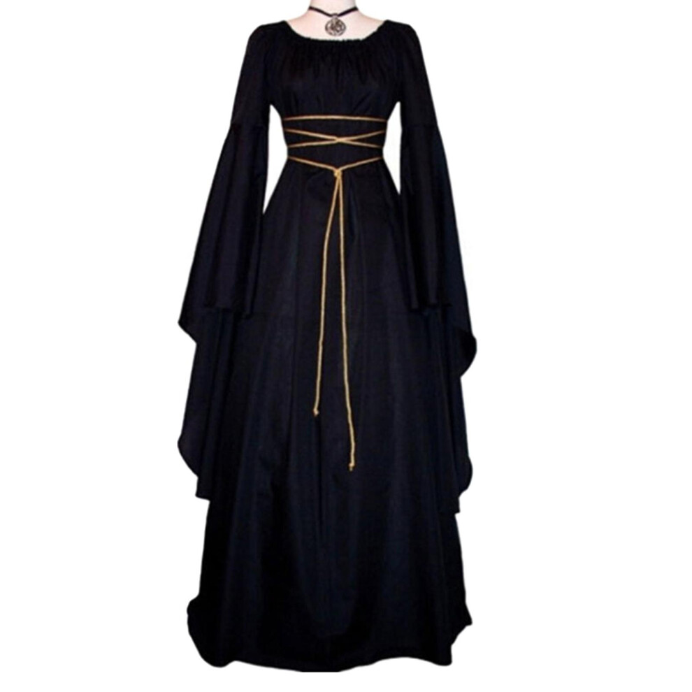 Women Vintage Style Medieval Maxi Dress Lace Up Gothic Masquerade Dress Mid Waist