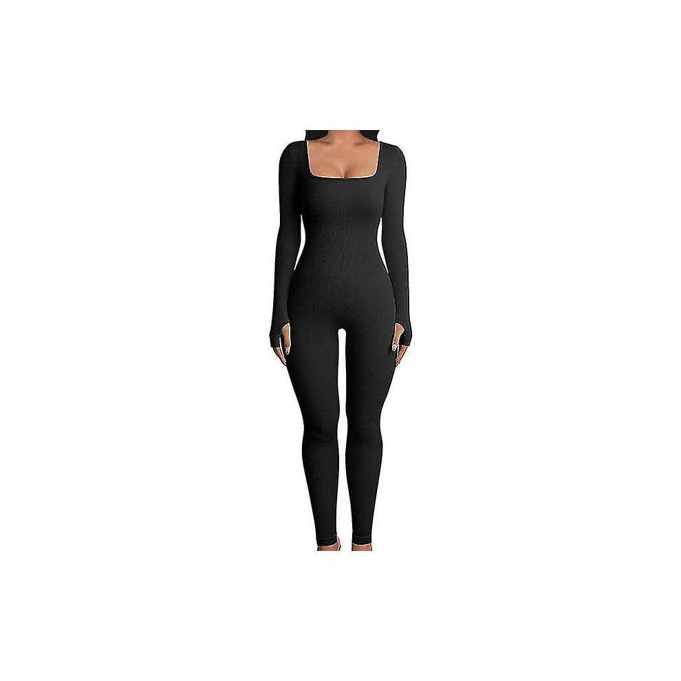 Women Yoga Jumpsuits Workout Ribbed Long Sleeve Sport Jumpsuits
