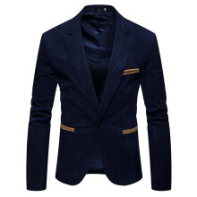 Yynuda Mens Notched Lapel Corduroy Solid Color One Button Casual Suit Jacket