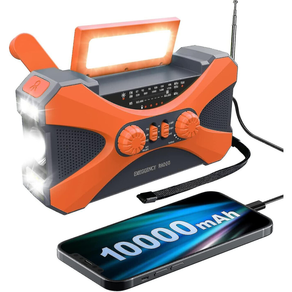 10000mah Emergency Radio, Solar Hand Crank Radio, Portable Am/fm/noaa Weather Radio With Phone Charger Flashlight