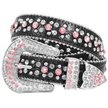(pink, 95cm(37Inch)) Kids Rhinestone Belt,western Cowgirl Cowboy Belt With Bling Diamond Pu Leather Belt For Jeans Dress