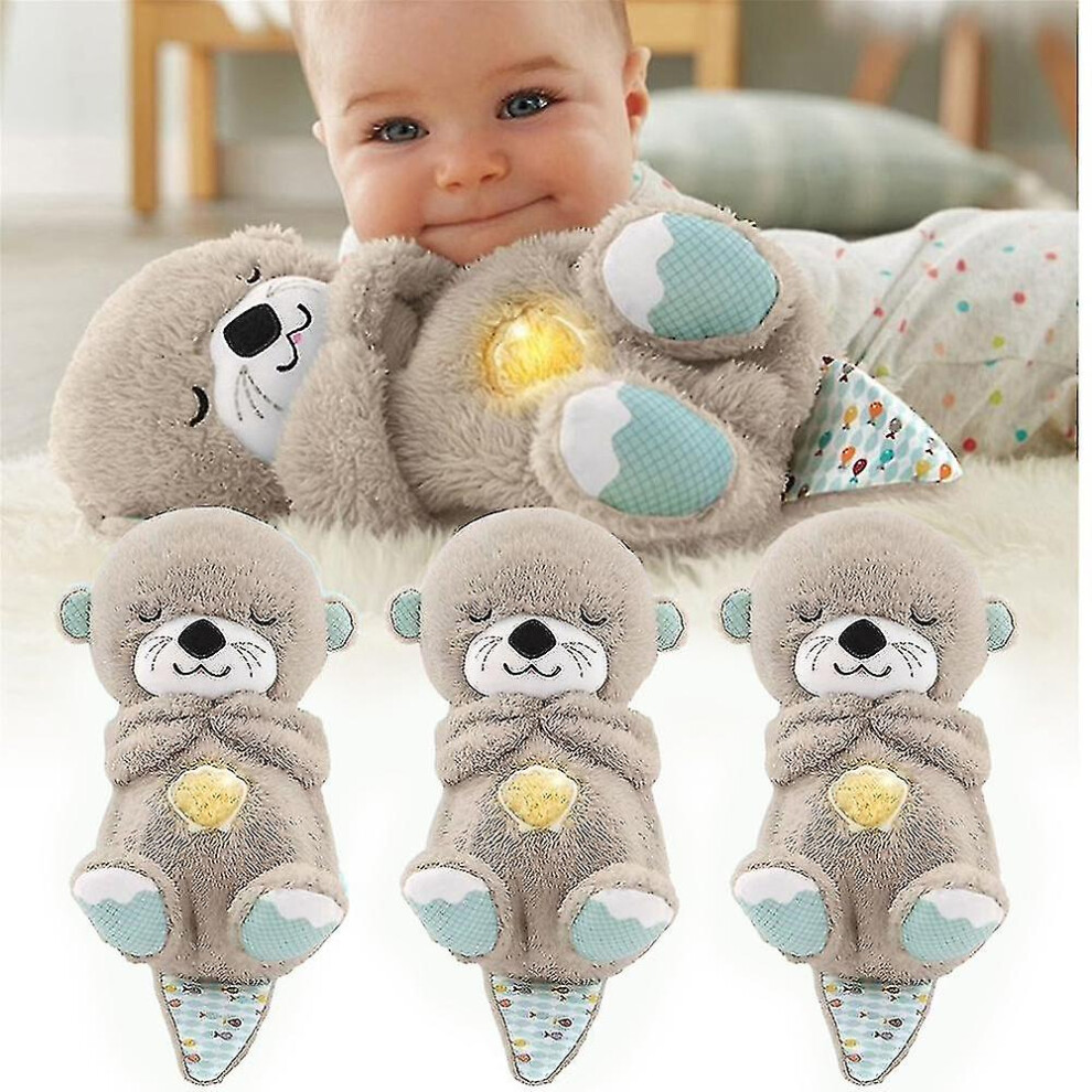 (Blue) Breathing Movement Soothing Sleeping Otter Toy Musical Stuffed Baby Toy Blue