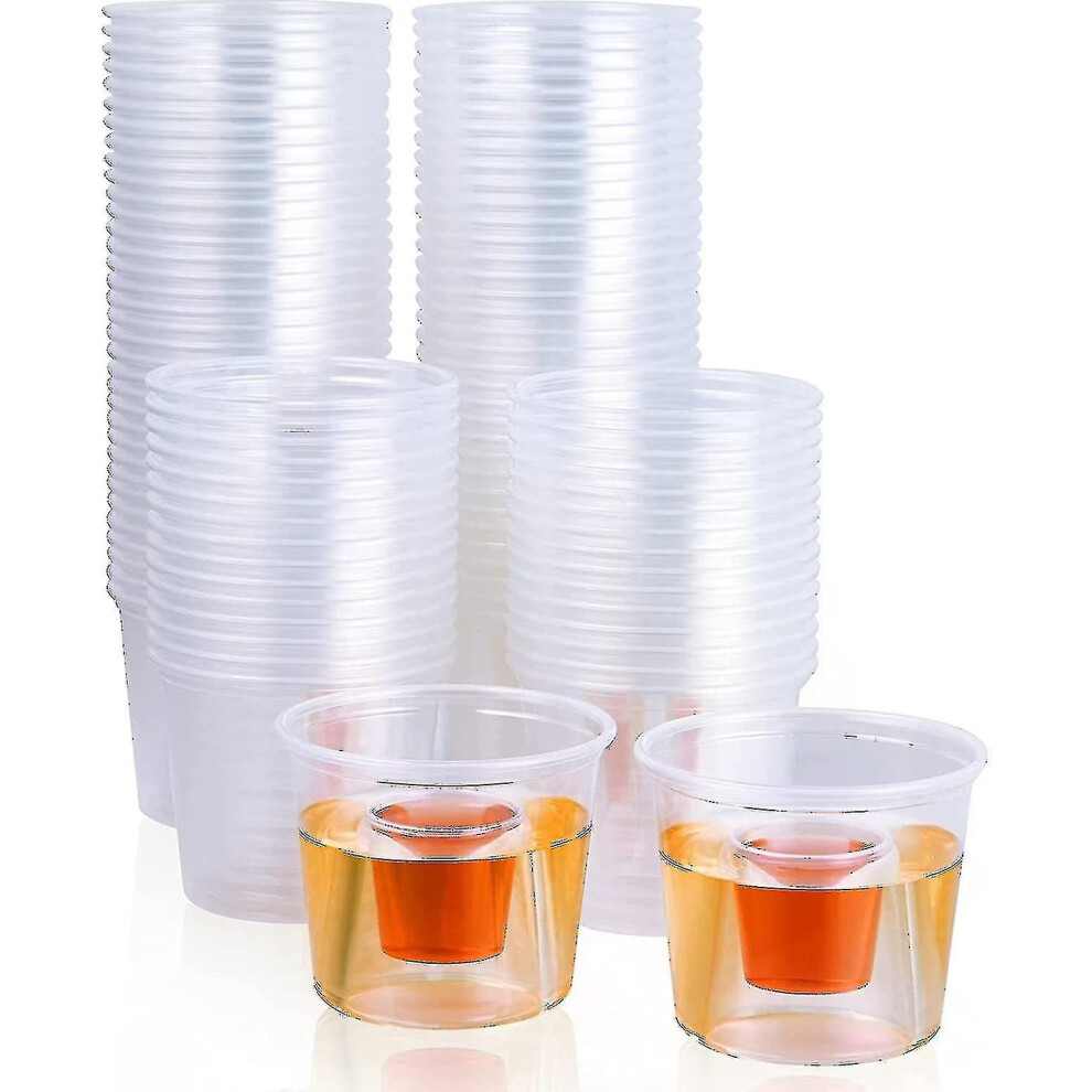 100 Disposable Bomber Cups - Clear Plastic Bomber Shot Glasses - Heavy Duty, Highly Durable And Reus