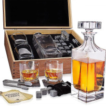 Whiskey Stones Gift Set For Men Whiskey Decanter With Glasses Set And Wood Stand For Birthday Gift