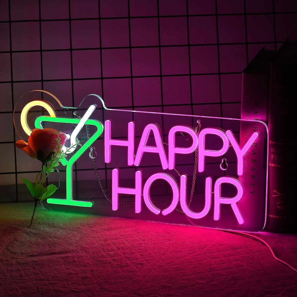 Cocktails Happy Hour Neon Sign For Wall Dcor With Dimmable Switch Led Neon Signs Bedroom Beer Bar Neon Sign Hotel Party Club Office Art S. Light