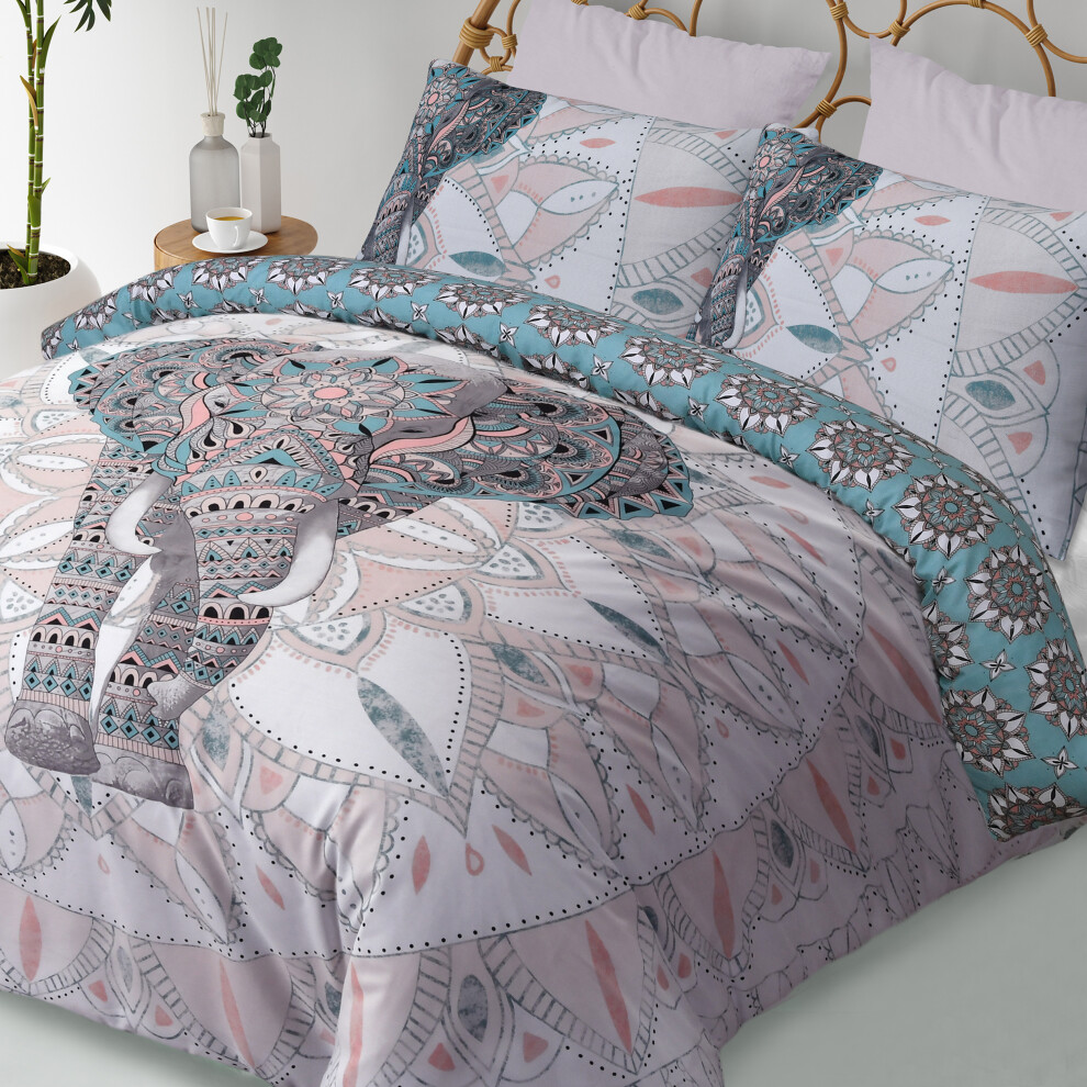 Printed Reversible Polycotton Elephant Mandala Duvet Cover With Pillowcases