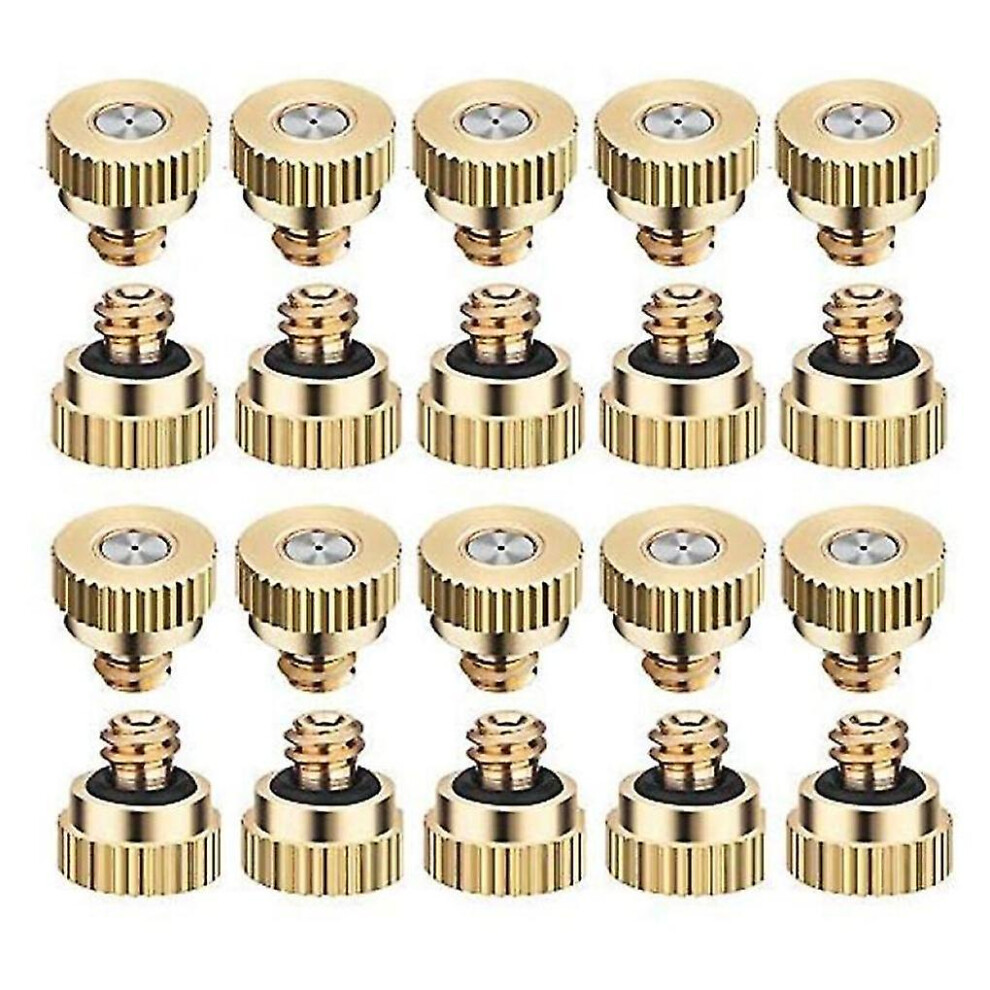 20 Pack Brass Misting Nozzles Tees, Dust Control Mist Nozzle Sprinkler For Outdoor Cooling System 0