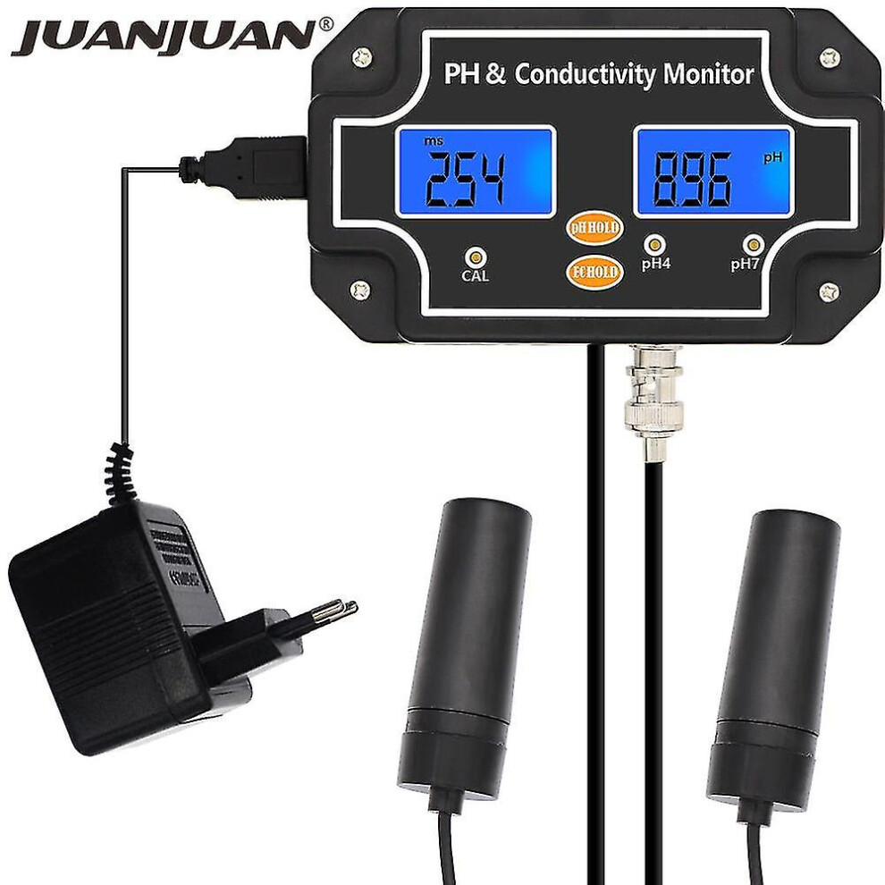 2 In 1 Digital Ph Ec Meter Water Quality Tester Ph/ec-2681 Professional Waterproof Monitoring Double Display Tester, Eu Plug