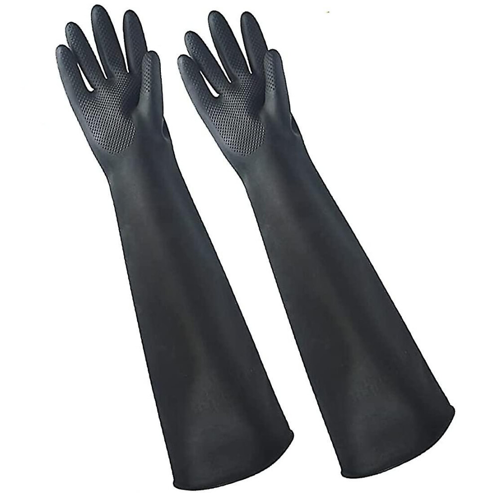 24" Upgraded Latex Gloves Chemical Resistant Rubber Ppe Industrial Safety Work Extra Long Gauntlets Gloves Black Heavy Duty Waterproof Gloves 9408999181341