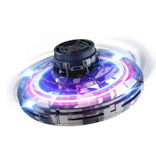 (Black) Mini Drone Led Ufo Type Flying Helicopter Spinner Flight Gyro Drone Aircraft Toy